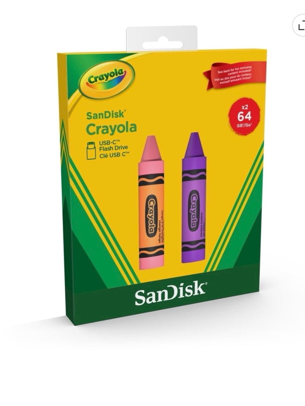 NEW SanDisk Crayola 64GB USB-C Flash Drives 2-Pack – Mango Tango & Vivid Violet